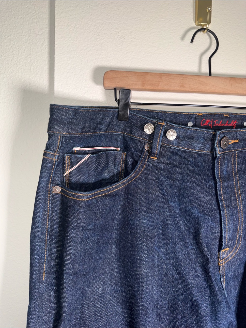 CULT OF INDIVIDUALITY Rocker Slim Selvedge Denim Mens Dark Wash Jeans W42 L 33 - Picture 4 of 7